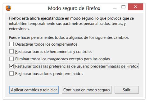 Restaurar las preferencias predeterminadas de fábrica del navegador Firefox