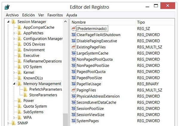 Claves y valores en la rama Session Manager del Registro de Windows