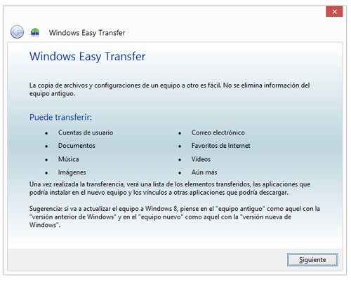 Iniciar Windows Easy Transfer para copiar datos o la configuracion de un equipo
