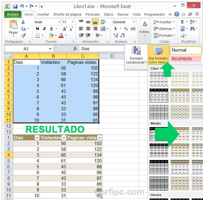 Crear una tabla en Excel seleccionando un rango de celdas