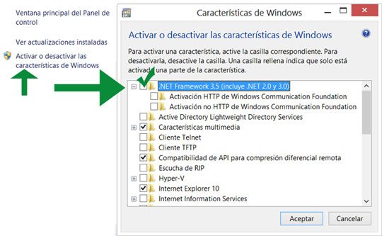 Instalar en Windows 8 .NET Framework 3.5 descargando los archivos desde Microsoft