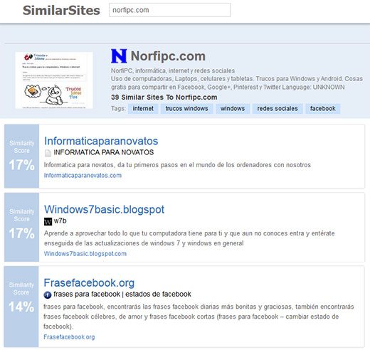 Encontrar sitios en internet con contenido similar con Similar Sites