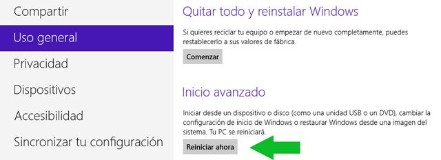 Activar el modo de inicio avanzado en Windows 8