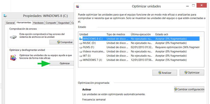 Optimizar y desfragmentar los discos duros en Windows 8