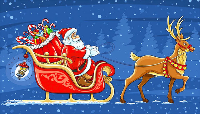 Papá Noel o Santa Claus,  con su trineo cargado de regalo para los niños
