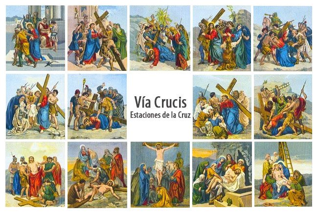 Vía Crucis o Estaciones de la Cruz, pintura como se representaba el recorrido de Jesús con la cruz a cuestas