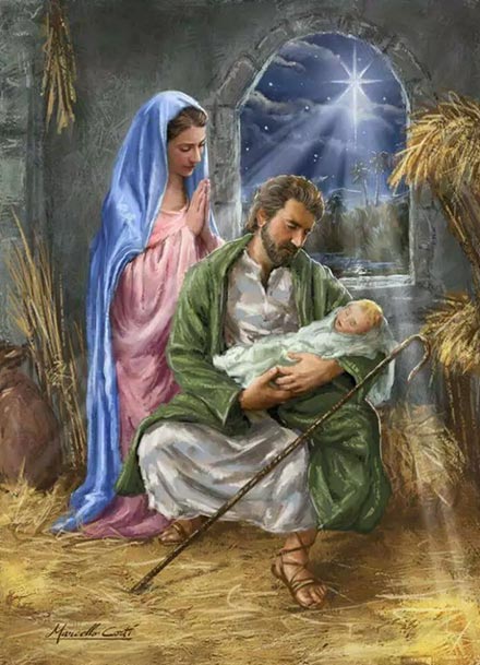 Pintura de José con el Niño Jesús en sus brazos