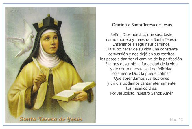 Estampa o imagen para imprimir de la oración a Santa Teresa de Jesús