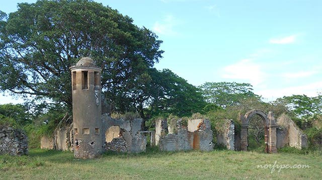 Restos de la torre vigía y de los muros de la aldea de los esclavos, en el Cafetal Angerona