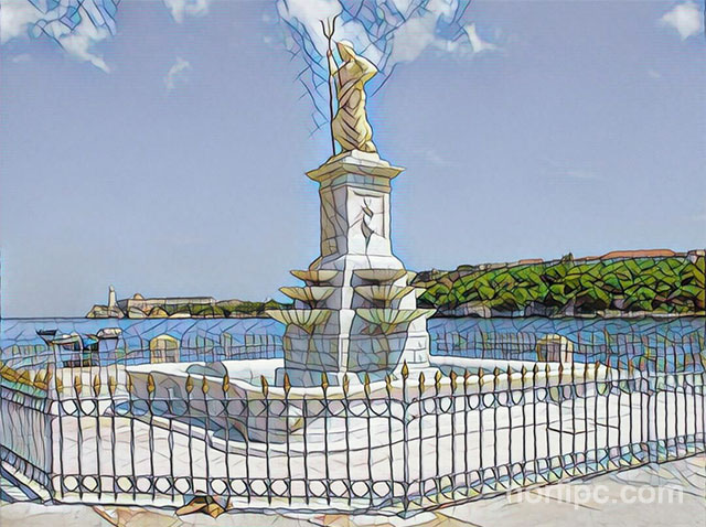 La Fuente de Neptuno en la Avenida del puerto de la Habana
