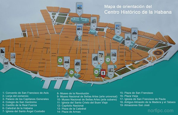 Mapa de orientación del Centro Histórico de la Habana en Cuba