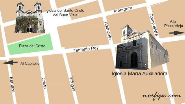 Mapa con la ubicación de La Iglesia Iglesia María Auxiliadora en la Habana Vieja