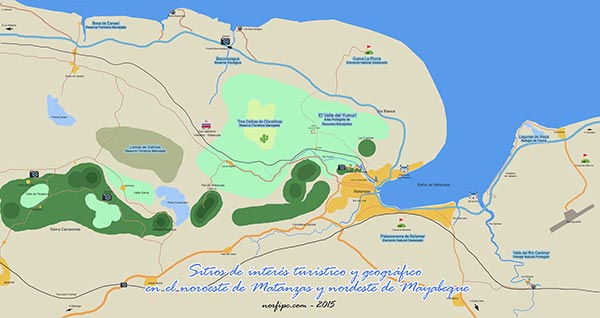 Sitios de interés turístico y geográfico en el noroeste de Matanzas y nordeste de Mayabeque