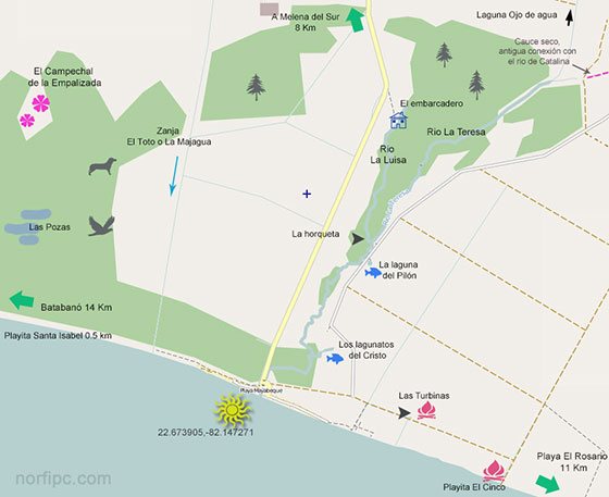 Mapa de la Playa Mayabeque y los lugares de interés cercanos