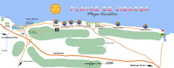 Mapa turístico de las playas de Jibacoa y el Litoral Norte de la Habana