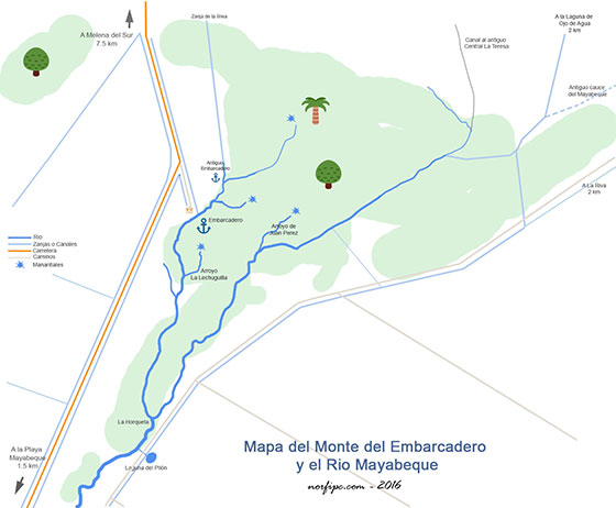 Mapa del Monte del Embarcadero y el Rio Mayabeque actualmente