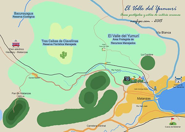 Mapa del Valle del Yumurí y otros lugares de interés turístico y geográfico a su alrededor