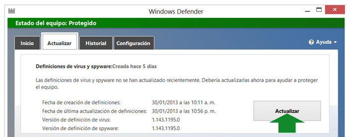 Actualizar Windows Defender manualmente