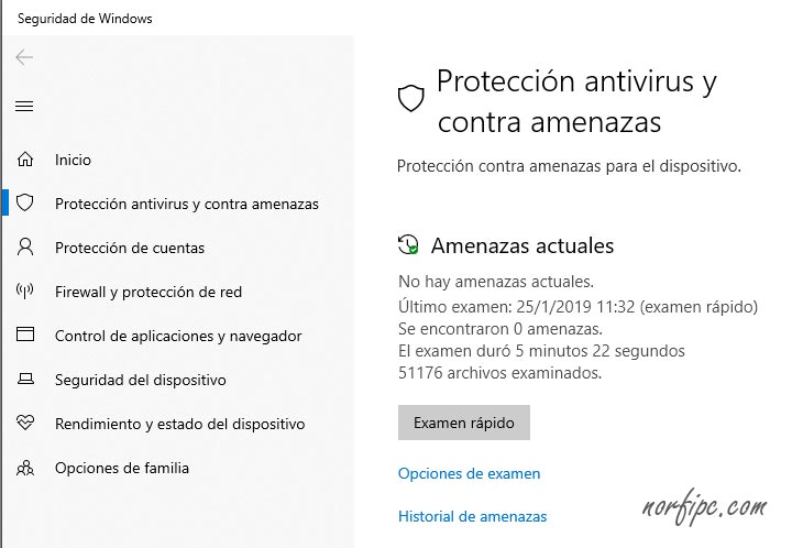 Protección antivirus y contra amenazas de Windows 10