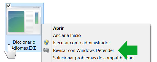 Revisar archivos con Windows Defender en Windows 8