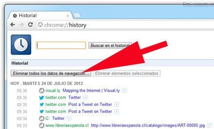 Eliminar el historial de navegación en el navegador Google Chrome