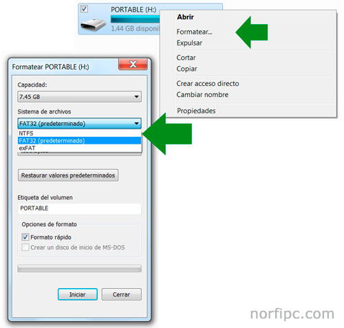 Formatear un dispositivo flash en NTFS