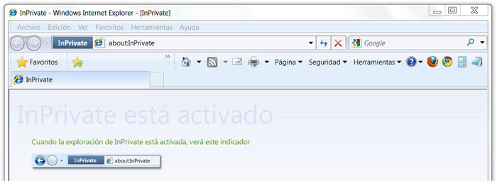 Iniciar Internet Explorer en el modo InPrivate