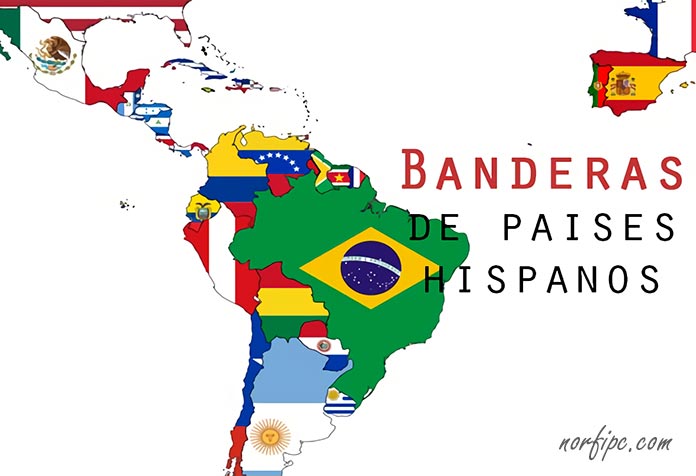 Banderas de España, los países de América del Norte y Latinoamérica