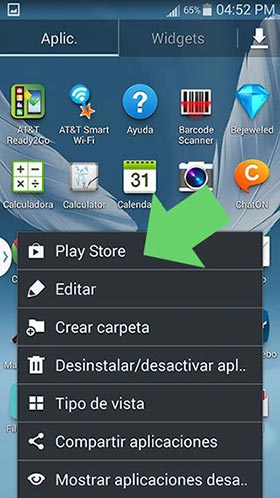 Abrir la configuración de la PlayStore en el panel de aplicaciones