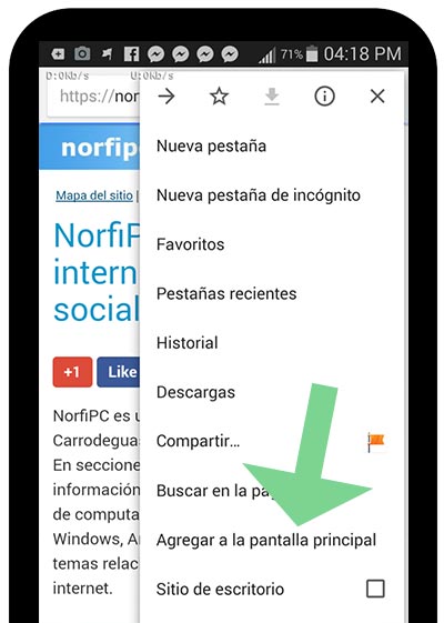 Agregar a la pantalla principal la aplicación web NorfiPC