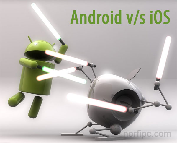 Alusión gráfica a una batalla entre Android Y iOS (Apple)