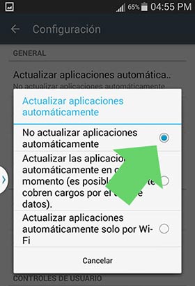 Opción para desactivar las actualizaciones automáticas de las aplicaciones en Android