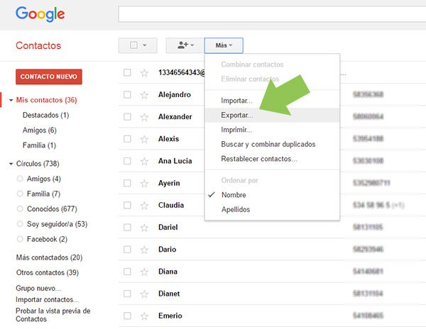 Exportar los Contactos guardados en Google a un archivo CSV