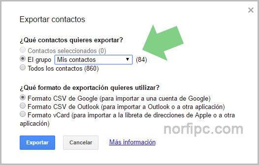 Exportar Mis Contactos de Google en un archivo CSV