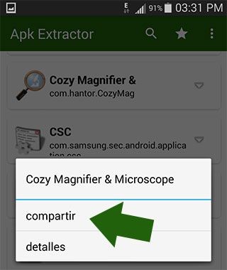 Extraer aplicación instalada del teléfono con la app Apk Extractor