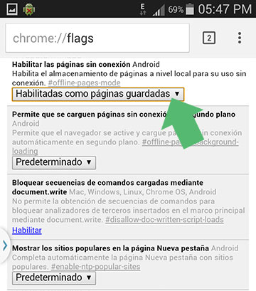 Habilitar en el navegador Google Chrome las páginas sin conexión