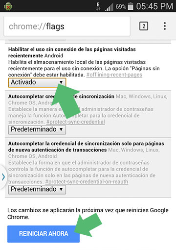 Habilitar en el navegador Google Chrome el uso de las páginas visitadas recientemente sin conexión
