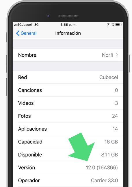 Información sobre la versión de iOS instalada en un iPhone