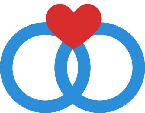 Icono de dos anillos y un corazon, simbolo de union
