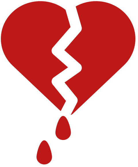 Simbolo de un corazon roto con gotas de sangre