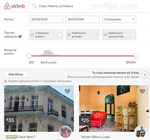 Usando filtros para buscar hospedaje en la Habana con Airbnb
