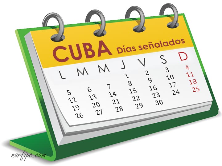 Calendario con días importantes y señalados de Cuba
