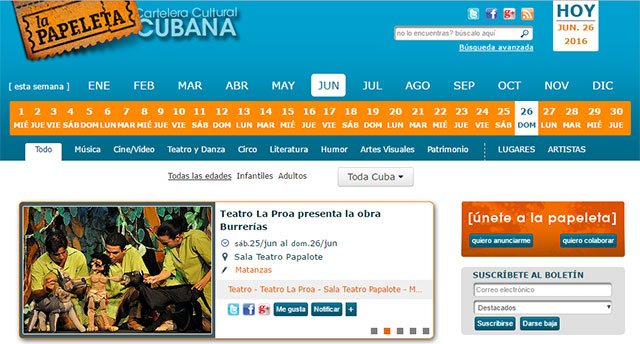 La Papeleta portal cubano con información sobre la cartelera cultural del país, gestionado por Cubarte