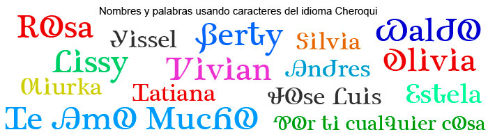Nombres y palabras usando caracteres del lenguaje Cheroqui