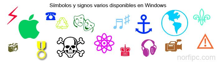 Símbolos, signos y caracteres especiales Unicode varios