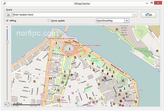 Visualizando el mapa de Ciudad de la Habana después de descargarlo con GMapCatcher