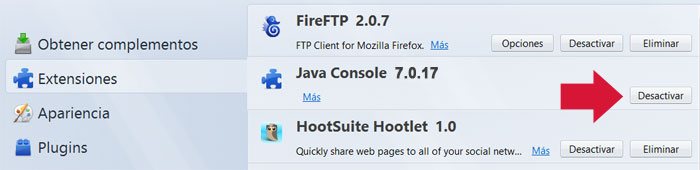 Desactivar Java en el navegador Firefox