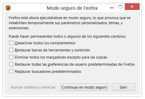 Iniciar Firefox en modo seguro
