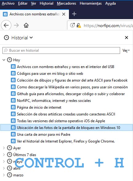 Historial del navegador Firefox en la barra lateral