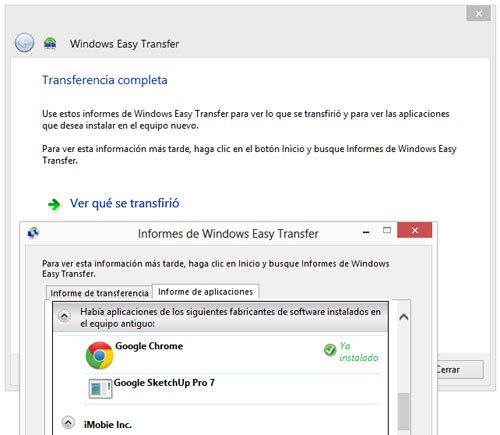 Informe final de Windows Easy Transfer